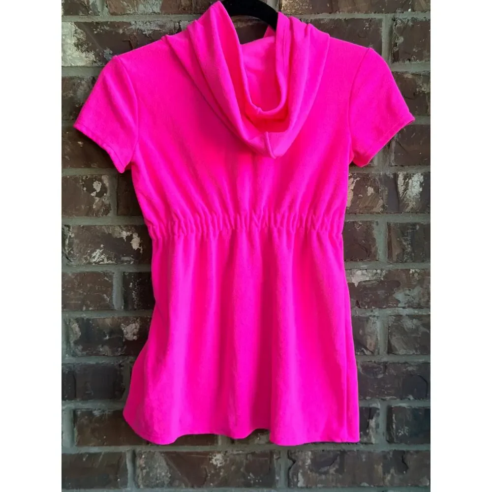 Lilly Pulitzer Girls L 8-10 Hot Pink Terry Cloth Hooded Swim Cover Up Dress